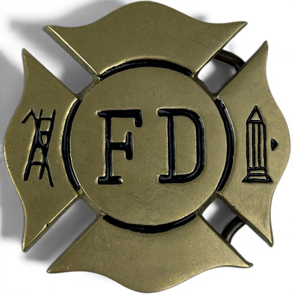 Vintage Fire Department FD Solid Brass Belt Buckle Firefighter 883